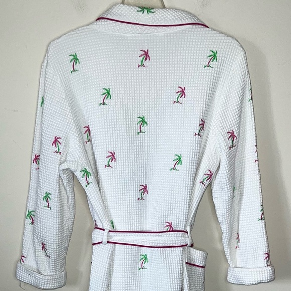 Quacker Factory Waffle Knit Palm Tree Robe Belted Size Large - Picture 3 of 8